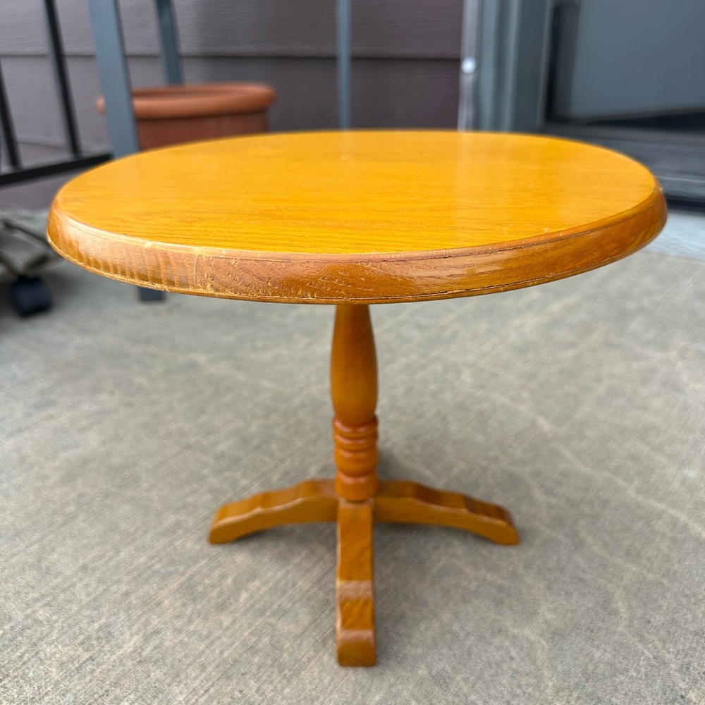 Mid-Century Modern Wooden Pedestal Round Doll Table for 18” Doll